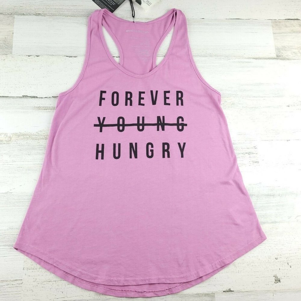 good hYOUman Forever Hungry Graphic Racerback Tank Top Pink Size Small NWT